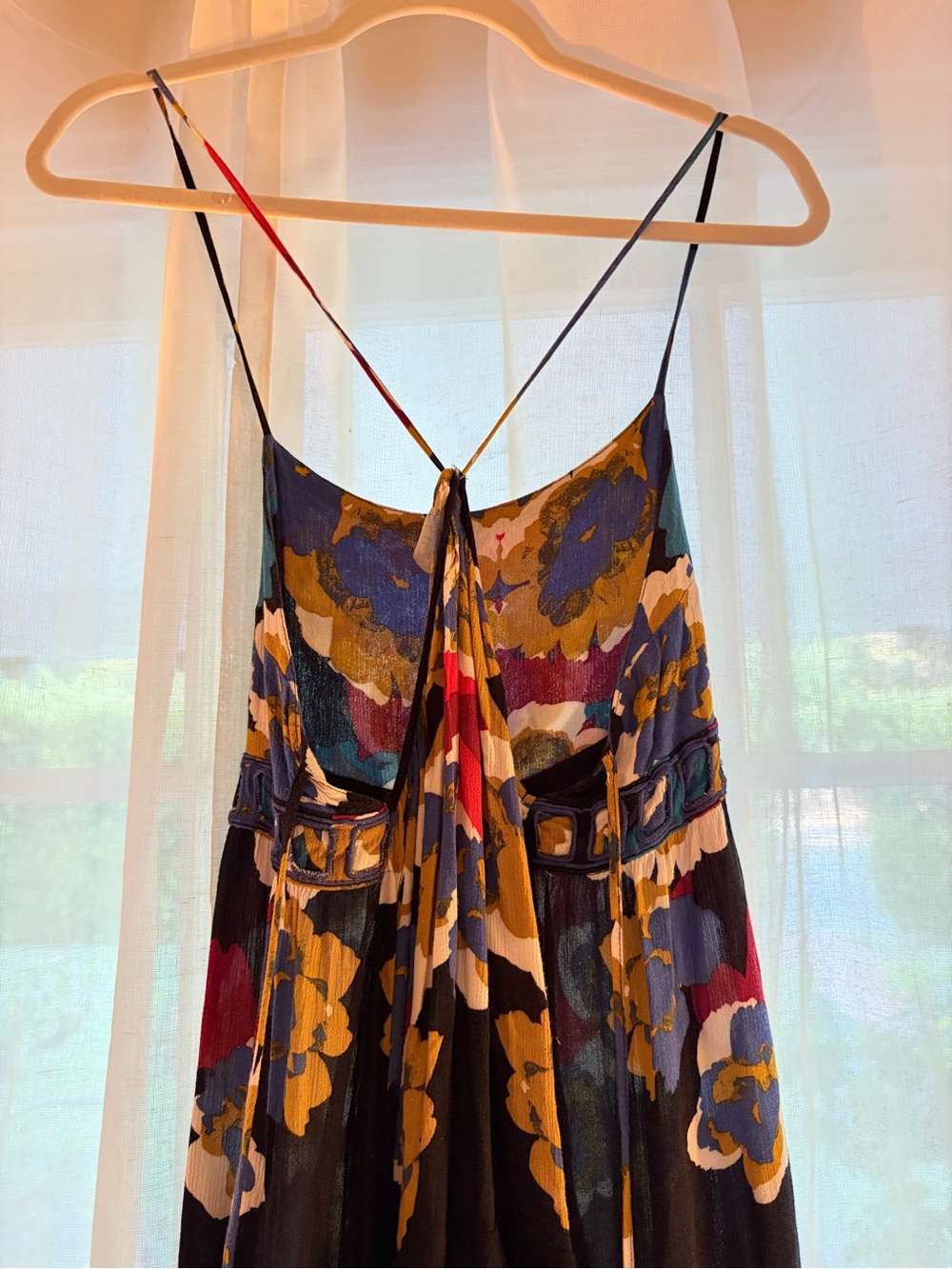 Vintage Free People Floral Black Tiered Slip Dress with Spaghetti Straps - Picture 4 of 7